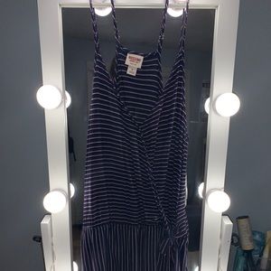 blue romper with red and white stripes